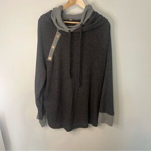 White Birch Charcoal Hooded Waffle Knit Tunic – 1X